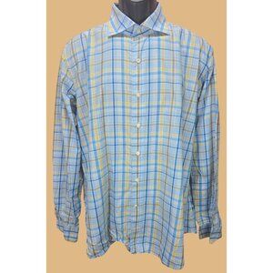 Peter Millar Mens Blue Plaid Shirt Large